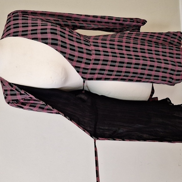 Ganni Georgette Check Long sleeve crepe wrap dress SZ 40 - Picture 13 of 16